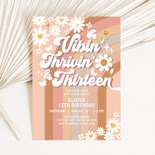 Vibin' Thrivin' And Thirteen Earthy 70's Birthday Invitation