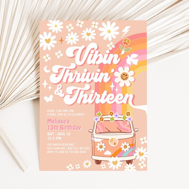 Vibin' Thrivin' And Thirteen Groovy 13th Birthday Invitation (Creator Uploaded)