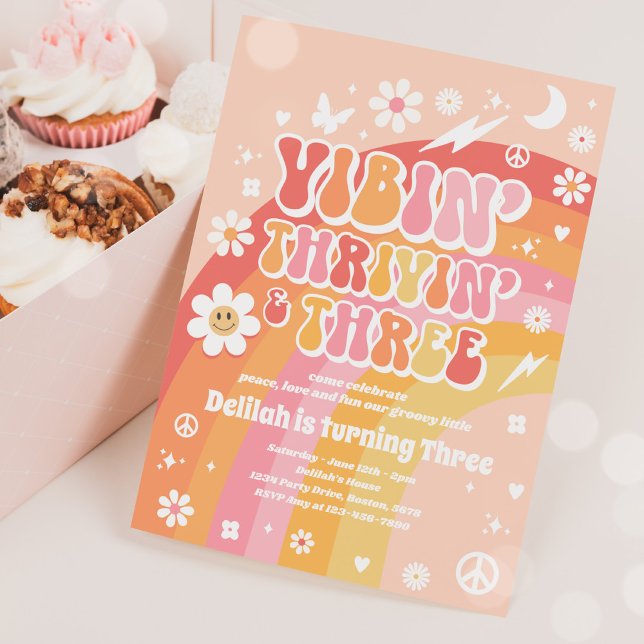 Vibin' Thrivin' And Three Groovy 3rd Birthday Invitation (Creator Uploaded)