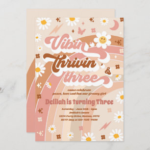 Vibin' Thrivin' And Three Groovy 3rd Birthday Invitation