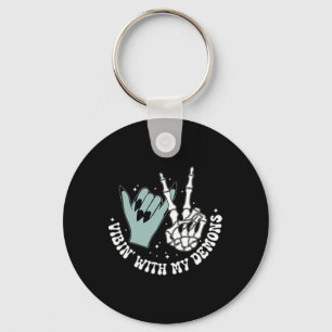 Vibin' With My Demons Scary Skeleton Halloween Keychain