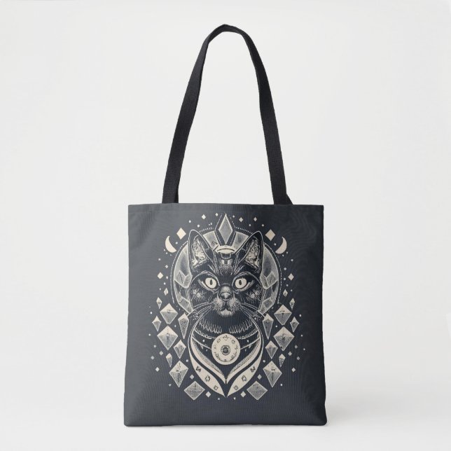 Vibing High - Black Cat and Crystals Tote (Front)