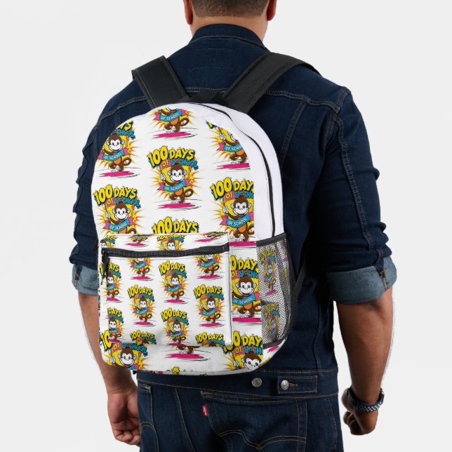 Vibrant 100 Days Smarter Monkey School Celebration Printed Backpack (Insitu (Model))