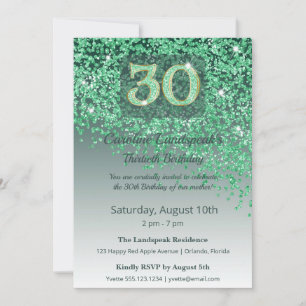 Vibrant 30th Birthday Emerald Green Glitter  Invitation