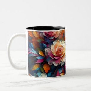 Vibrant 3D Abstract Floral Oil Texture Art Two-Tone Coffee Mug
