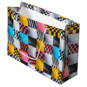 Vibrant 3D Chequerboard – Playful Retro Pop Large Gift Bag