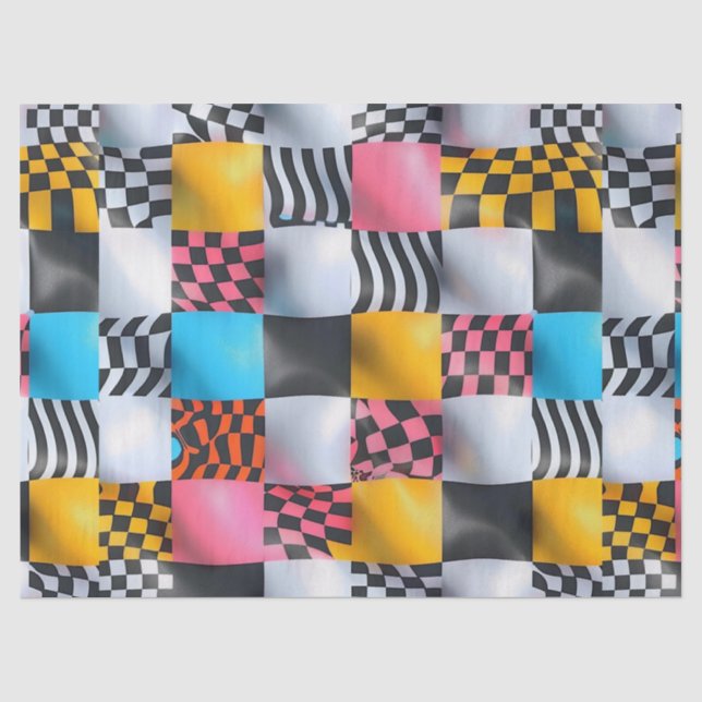 Vibrant 3D Chequerboard – Playful Retro Pop Tissue Paper (Front)