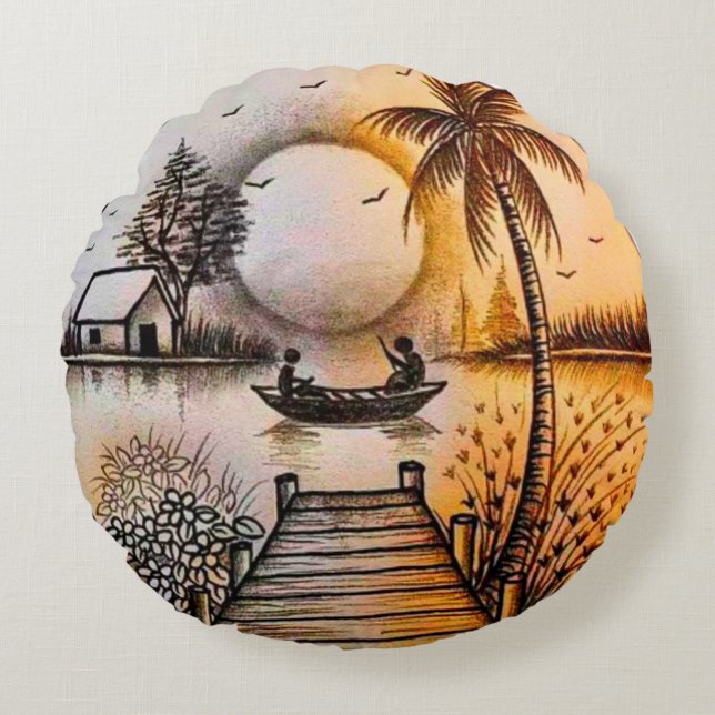 Vibrant 3D Colourful Round Throw Pillow (Front)