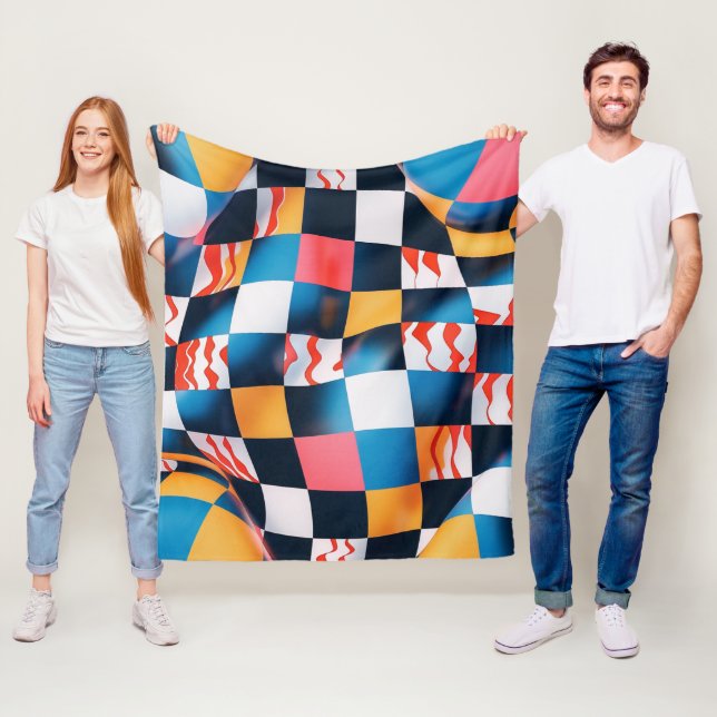 Vibrant 3D Fabric Ripple Chequerboard Pattern Fleece Blanket (In Situ)