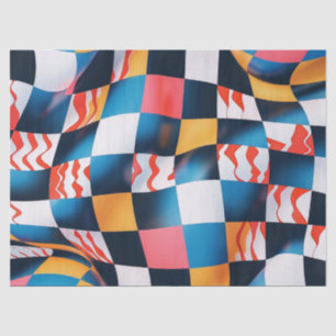 Vibrant 3D Fabric Ripple Chequerboard Pattern Tissue Paper