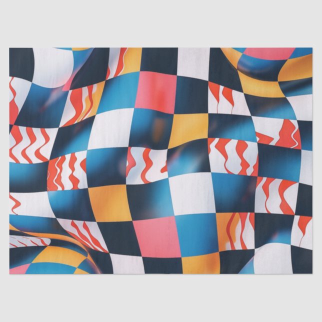 Vibrant 3D Fabric Ripple Chequerboard Pattern Tissue Paper (Front)