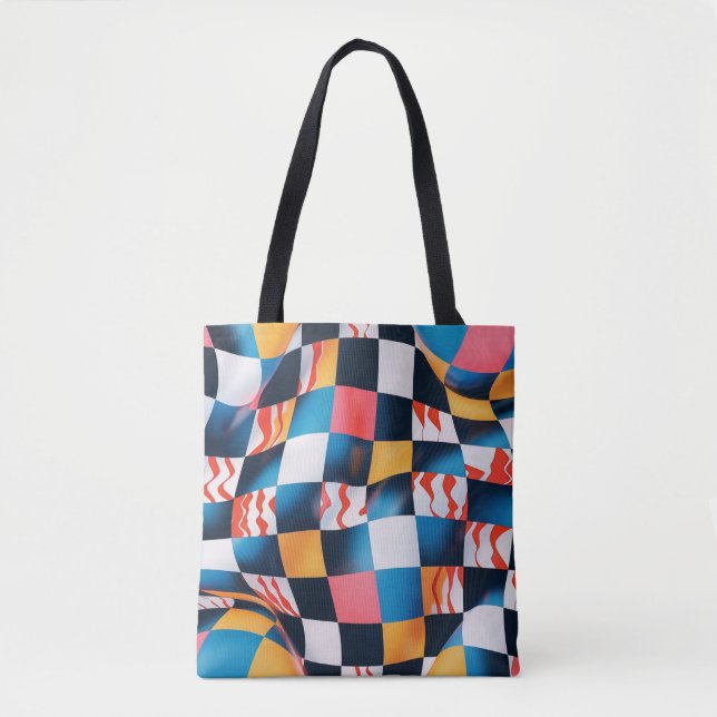 Vibrant 3D Fabric Ripple Chequerboard Pattern Tote Bag (Front)
