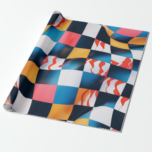 Vibrant 3D Fabric Ripple Chequerboard Pattern Wrapping Paper