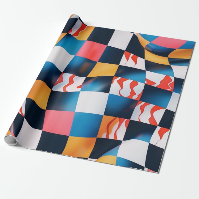 Vibrant 3D Fabric Ripple Chequerboard Pattern Wrapping Paper (Unrolled)