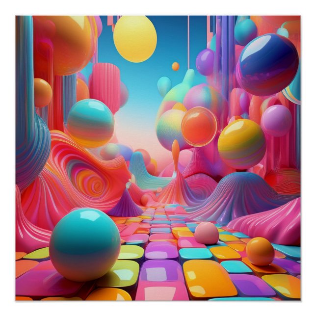 Vibrant 3D Fantasy Abstract – Colorful Art Poster (Front)