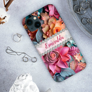 Vibrant 3D flowers arrangement, diamond frame iPhone 13 Case