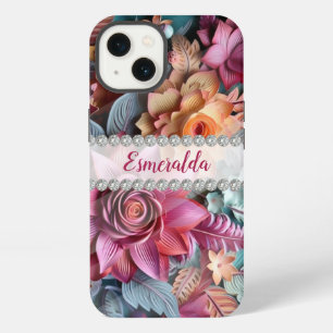 Vibrant 3D flowers arrangement, diamond frame iPhone 13 Case