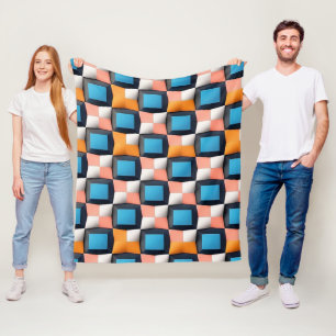 Vibrant 3D Geometric Illusion Pattern - Bold Colou Fleece Blanket