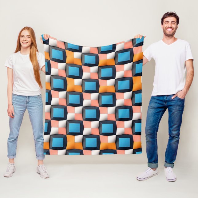 Vibrant 3D Geometric Illusion Pattern - Bold Colou Fleece Blanket (In Situ)