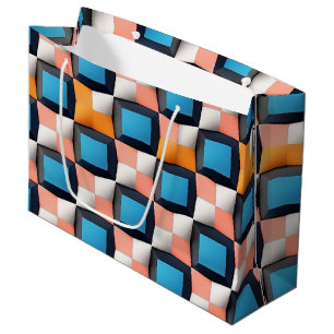 Vibrant 3D Geometric Illusion Pattern - Bold Colou Large Gift Bag