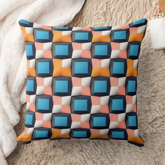 Vibrant 3D Geometric Illusion Pattern - Bold Colou Throw Pillow (Blanket)