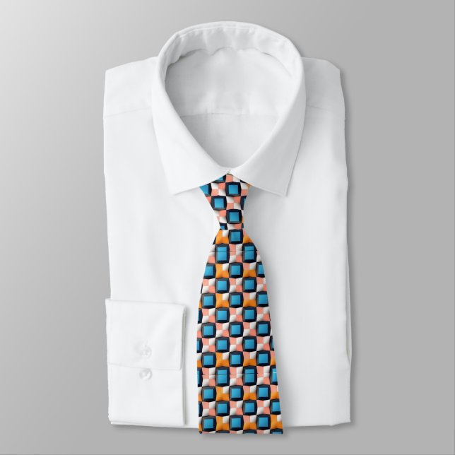 Vibrant 3D Geometric Illusion Pattern - Bold Colou Tie (Tied)