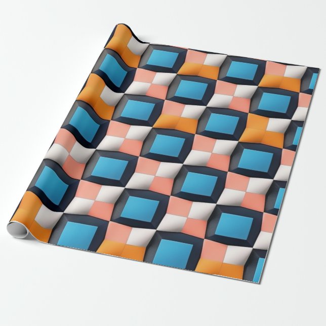 Vibrant 3D Geometric Illusion Pattern - Bold Colou Wrapping Paper (Unrolled)