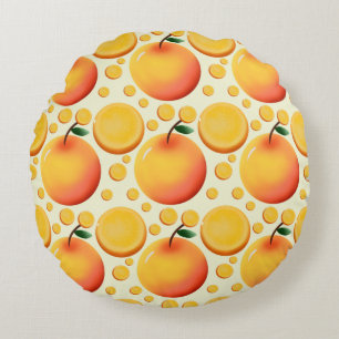 Vibrant 3D Glossy Orange and Mandarin fruit  Round Pillow