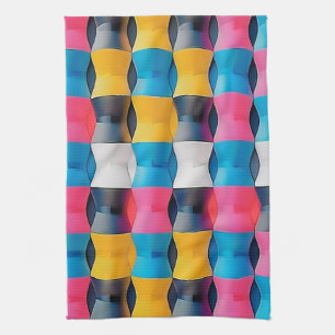 Vibrant 3D Hourglass Geometric Pattern Kitchen Towel