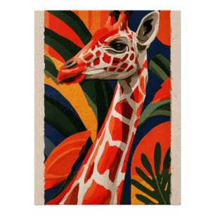 Vibrant 3D Paper Cutout Illustration of a Giraffe Poster