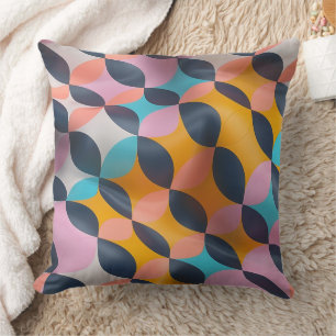 Vibrant 3D Petal Geometry Pattern in Bold Colours Throw Pillow