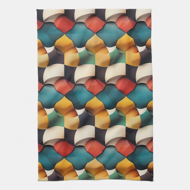 Vibrant 3D Petal Wave Geometric in Bold Colour Kitchen Towel (Vertical)