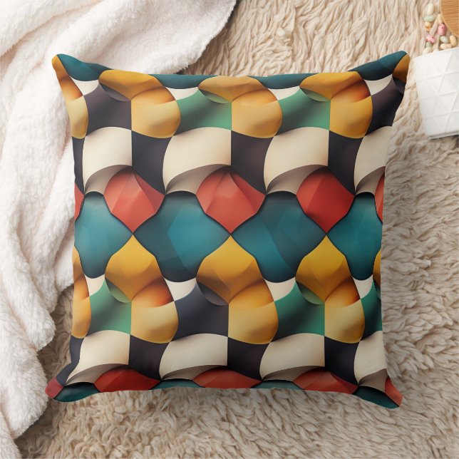 Vibrant 3D Petal Wave Geometric in Bold Colour Throw Pillow (Blanket)