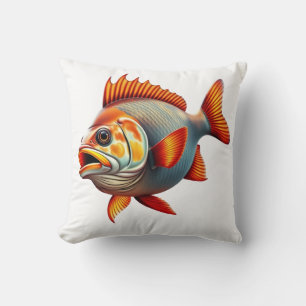 Vibrant 3D Rendering of a Fish Throw Pillow