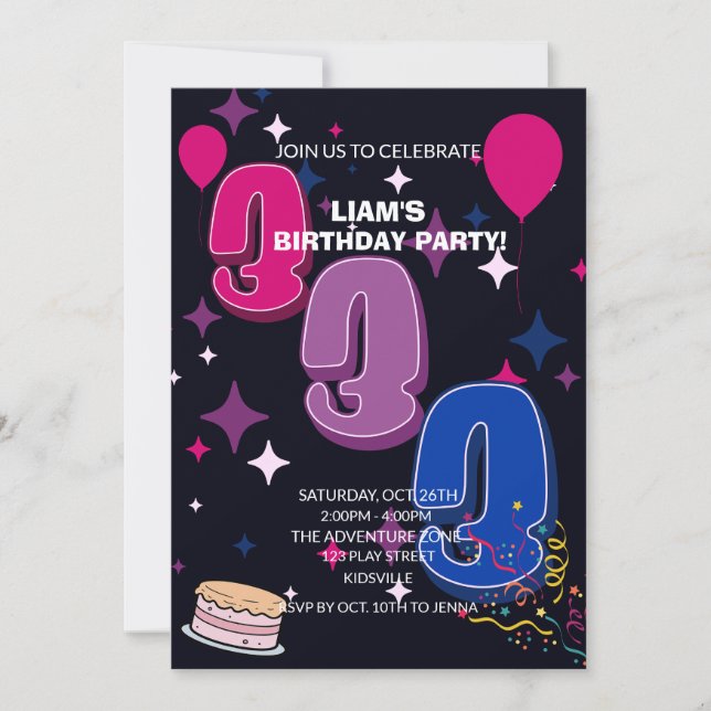 Vibrant 3rd Birthday | Pink Blue Confetti Invitation (Front)