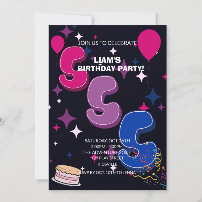 Vibrant 5th Birthday | Pink Blue Confetti Invitation (Front)