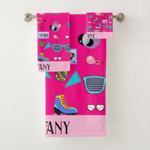 Vibrant 80s design bath towel set