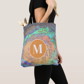 Vibrant Abalone Shell Mosaic Pattern Monogram Tote Bag