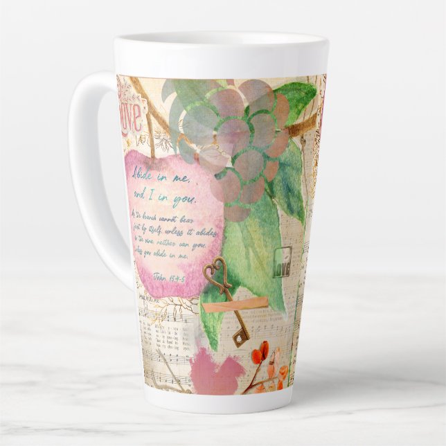 Vibrant Abide in Me Fruitful Faith Art Journal Latte Mug (Left Angle)