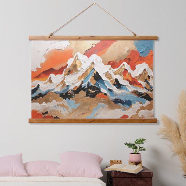 Vibrant Abstract Alpine Mountain Landscape Paintin Hanging Tapestry (Bedroom)