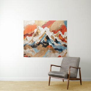 Vibrant Abstract Alpine Mountain Landscape  Tapestry