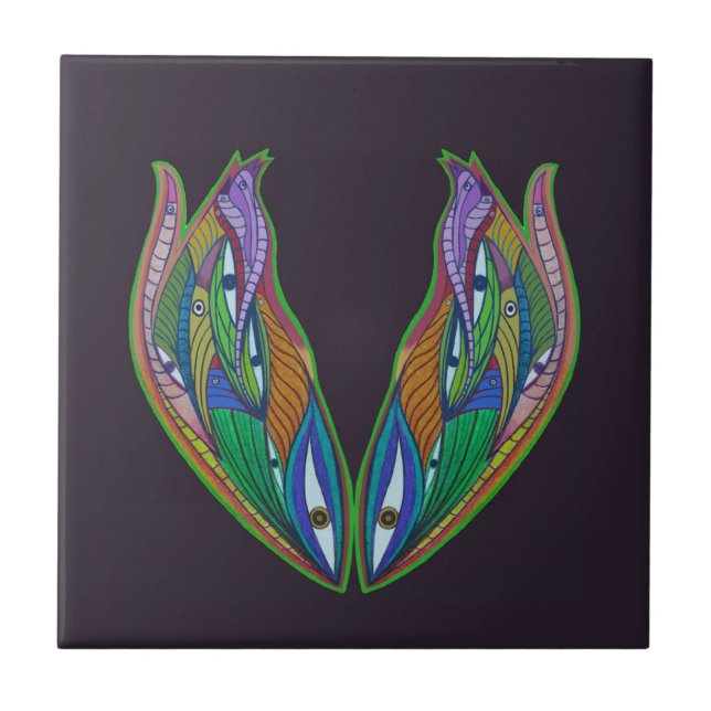 Vibrant Abstract Artwork- Visionary Psychedelic  Tile (Front)