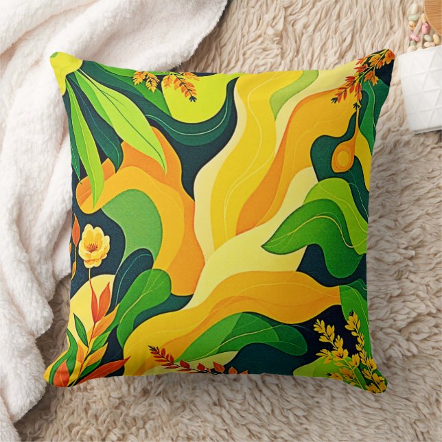 Vibrant Abstract Botanical Art Throw Pillow (Blanket)