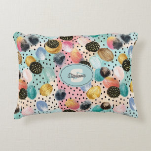 Vibrant Abstract Brushstroke & Polka Dot Pattern Accent Pillow