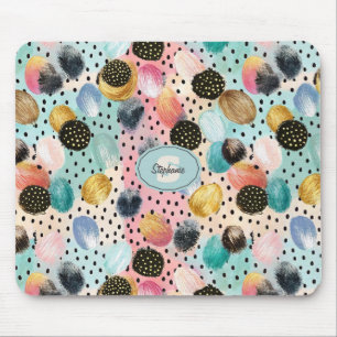 Vibrant Abstract Brushstroke & Polka Dot Pattern Mouse Pad