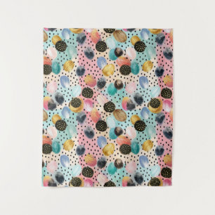 Vibrant Abstract Brushstroke & Polka Dot Pattern Tapestry