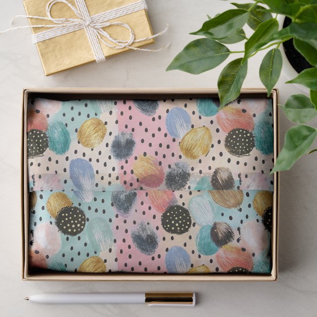 Vibrant Abstract Brushstroke & Polka Dot Pattern Tissue Paper (Gift)