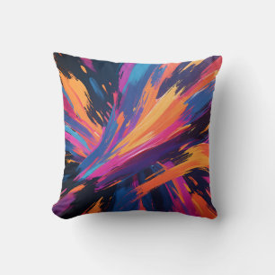 Vibrant Abstract Brushstrokes Colour Explosion Throw Pillow