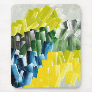 Vibrant Abstract Brushstrokes Yellow, Green & Blue Mouse Pad