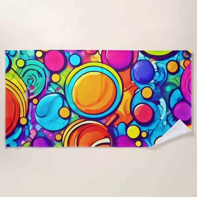 Vibrant Abstract Bubbles Artwork Beach Towel (Front)